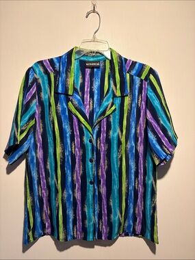 Notations Vintage Boho Artsy Striped Button Front Shirt Collar Cropped Size S/M